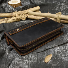 Cyflymder Genuine Leather Clutch Wallet For Men Cowskin Double Layer Zipper Purse Card Holder Male Big Hand Wallets Pone Pouch