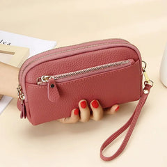 Cyflymder  Genuine Leather Women Double Zip Wallet new Ladies Clutch Purse Cowhide Wristlet Bag Coin Purse Fashion Mobile Phone Bags