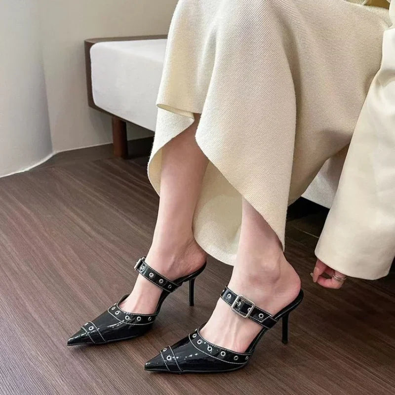 Cyflymder  Metal Buckle High Heels Women's Sandals Summer  Pointed Toe Silver Party  Fashion Womens Pumps Shoes Tacones