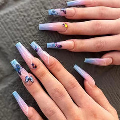 Cyflymder  24Pcs Long Square False Nails Simple White French Fake Nails Wearable Ballet Coffin Full Cover Nail Tips ABS Press on Nails