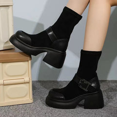 Cyflymder Winter New Solid Ankle Boots Trend Metal Buckle Chunky Platform Goth Boots Woman Thick Soled Women's Short Boots