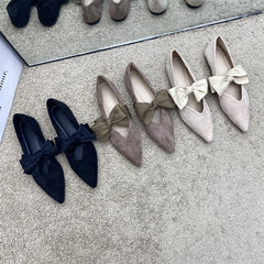 Cyflymder  Bow Tie Mary Janes Shoes Women Elegant Daily Pointed Toe Flats Shoes Ladies Pu Leather Spring Autumn Casual Black Loafers New