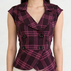 Cyflymder  New Euramerican Sweet Cool Turn Down Collat Double Breasted Vest Y2k Constrast Colr Plaid Camisole Harajuku Casual Streetwear