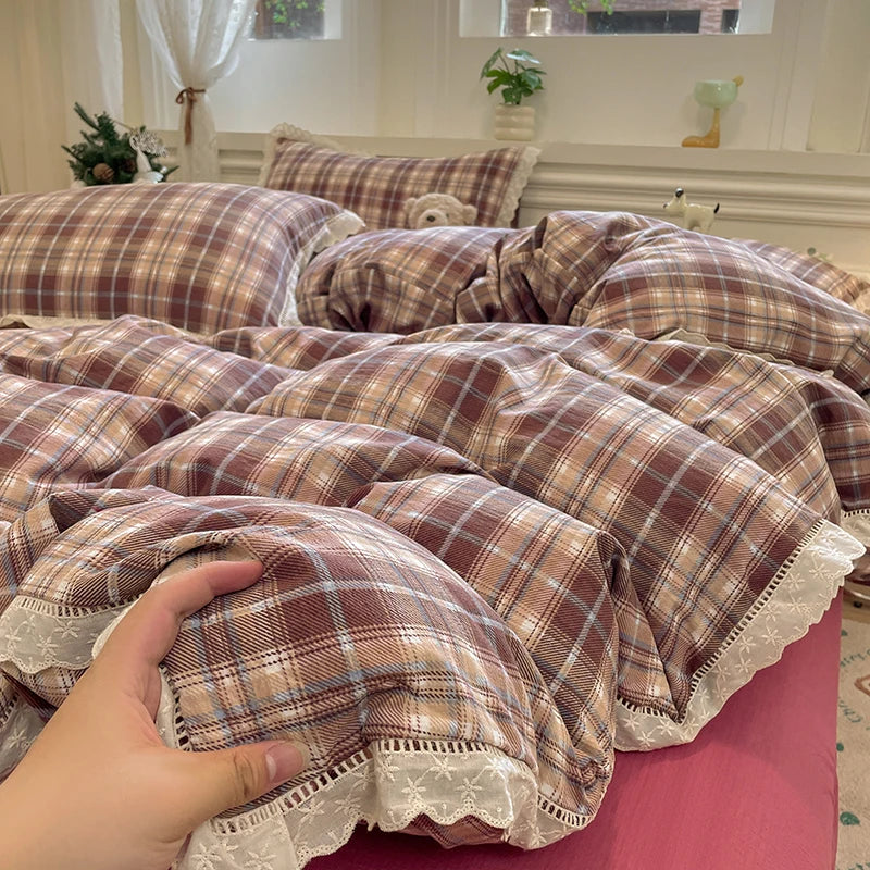 Cyflymder  INS Korean Style2025 New Yungan Cotton Wrinkled Double-layer Yarn Lace Bedding Sets