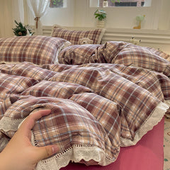 Cyflymder  INS Korean Style2025 New Yungan Cotton Wrinkled Double-layer Yarn Lace Bedding Sets
