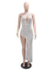 Cyflymder  Dresses for Women Clothing Wholesale Single Sleeve Long Dress with Sequins Deep V Neckline and Body Hugging