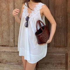 Cyflymder   Women V Neck Loose Floral Mini Dress Boho Flowy Tiered Babydoll Sundress Y2K Sleeveless Going Out Dresses