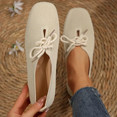 Cyflymder Autumn Mesh Breathable Women's Flat Shoes Solid Simple Ballet Flats Female Casual Lace-up Walking Shoes for Women