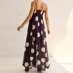 Cyflymder  Retro Polka Dot Maxi Dress Elegant Lady Spaghetti Strap Flowy Dresses for Women Summer Vacation Brunch Outfits