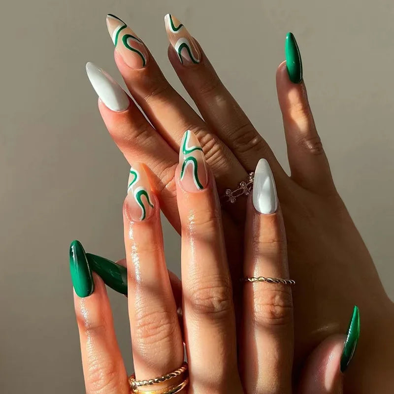 Cyflymder  24Pcs Fake Nails Supplies For Professionals False ABS Press On With Design Long French Tips Black Reusable Nails Coffin