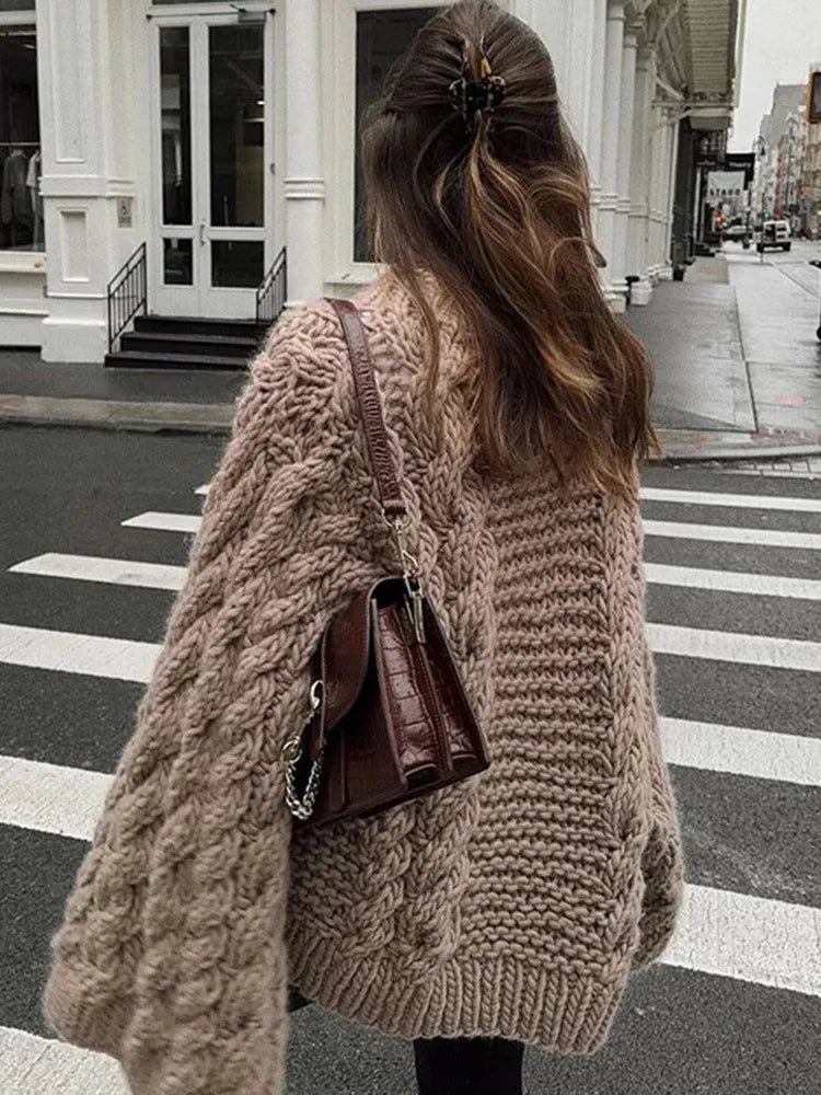 Cyflymder  Retro Knitted Sweater round Ne Bell Sve Casual Comfortable Autumn Winter Women's Faion Commute Loose Fit Polyester Blend