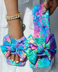 Cyflymder  New Fashion Summer Casual All Over Print Bowknot Design Square Toe Slippers
