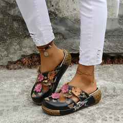 Cyflymder  35-43 Shoes for Women Summer Comfortable Roman Flower Platform Sandals Non-slip Baotou Wedge Ladies Slippers