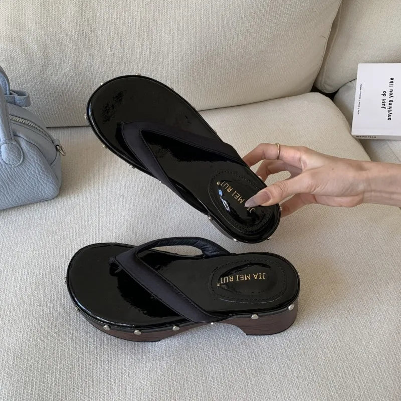 Cyflymder   Summer New Womens Shoes Exquisite Rivet Platform Flip Flops for Woman Comfort Vacation Casual Shoes Designer Shoes Zapatos Mujer