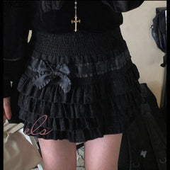 Cyflymder  Lolita Cake Mini Skirts Women Japanese A-line High Waist Black Pleated Skirt Girly Kawaii Love Y2k Layered Skirts Fairy Outfit