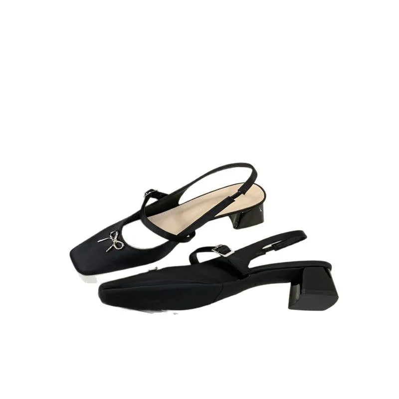 Cyflymder  Sandals Straps Comfort Shoes for Women Square Toe All-Match Shallow Mouth Suit Female Beige 2025 Summer Mary Jane Lace Up Bow Po