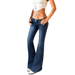 Cyflymder  YK2 Retro Low Waist Design Sexy Slim Fitting Long Denim Trousers for Lady Fashion Wide Leg Straight Stretch Jeans with Pockets