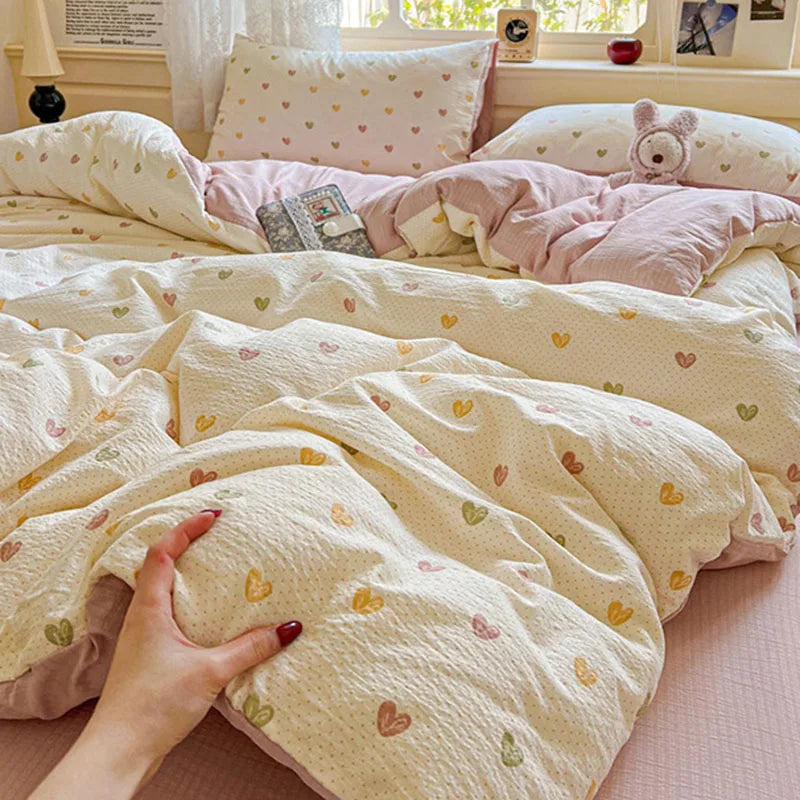 Cyflymder  Nordic Style Small Floral Print Bedding Sets Ultra Soft Breathable Single Queen Bedclothes Comforter Set for All Seasons