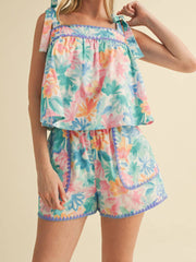 Cyflymder  Women s Casual Tie Dye Print Sleeveless Tank Top and Elastic Waist Shorts Set for Summer Loungewear and Sleepwear