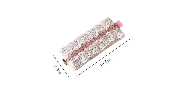 Cyflymder  Lace Pencil Case for Student Girl Ruffle Cute Korean Makeup Stationery Organizer Bag Portable Pouch Back To School Kawaii Gift