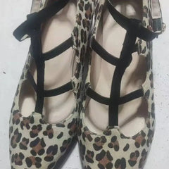 Cyflymder  Leopard Pattern Single Shoes T-tied Pointed Toe Shoes Summer Spring Chunky Heels Women's Sandals