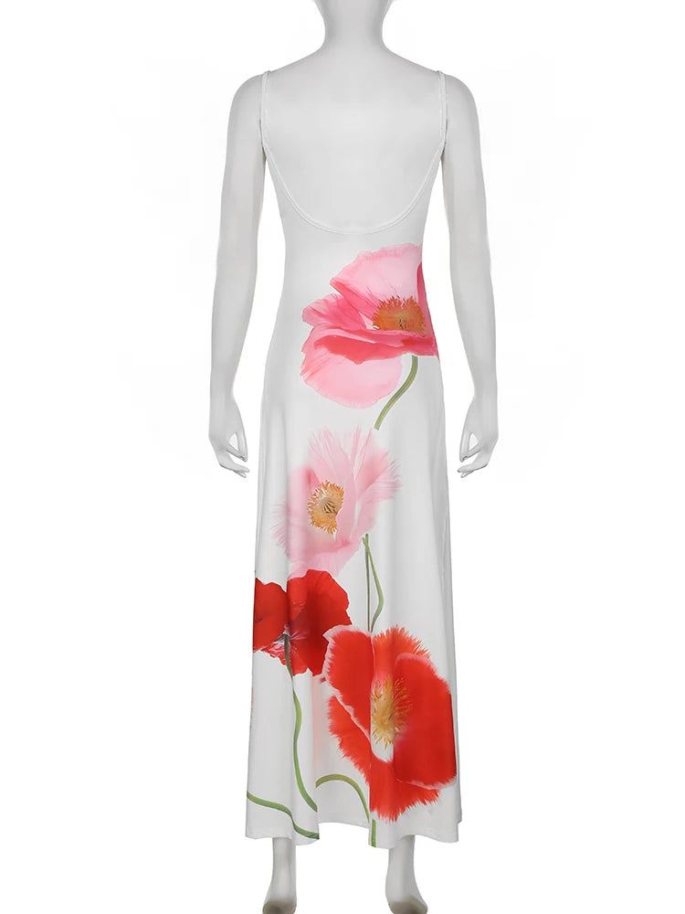 Cyflymder  Holiday Floral Camis Dress Beach Style Sexy Slim Slash Neck Sleeveless Maxi Dresses For Women 2025 Summer Fashion Ladies