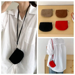Cyflymder  PU Leather Suede Coin Purse Shoulder Bag Lipstick Earphone Pouch Mini Storage Bag Purse Card Holder Lanyard Wallet Outdoor