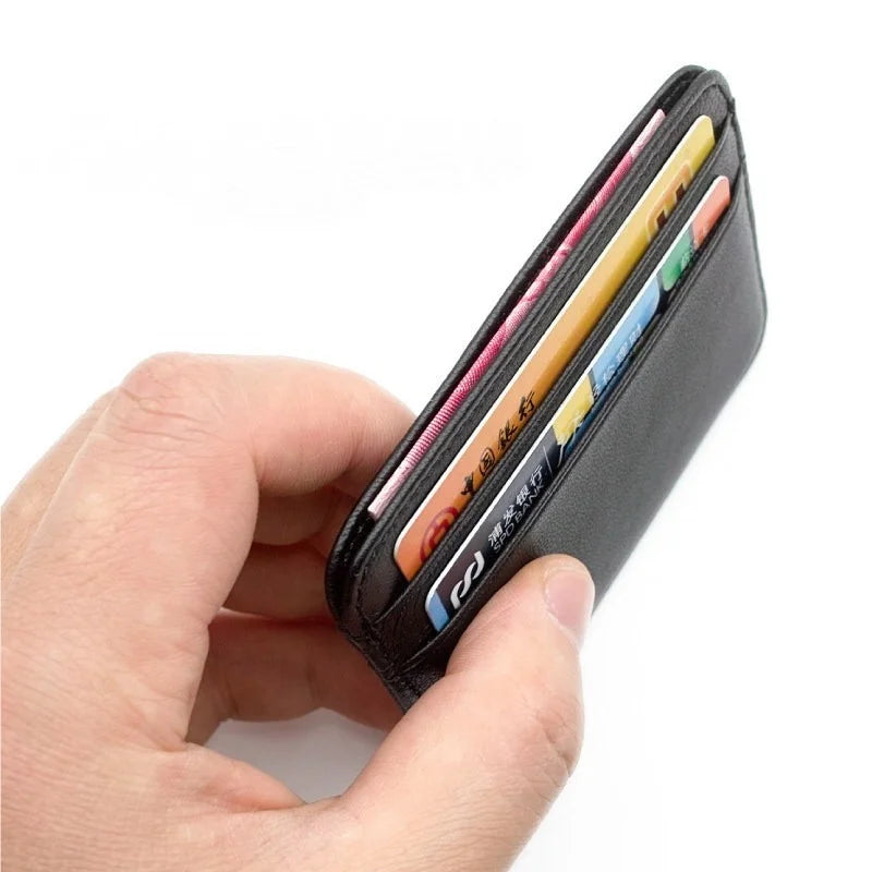 Cyflymder New 100% Sheepskin Genuine Leather Credit Card Case Mini ID Card Holder Small Purse For Man Slim Men's Wallet Cardholder