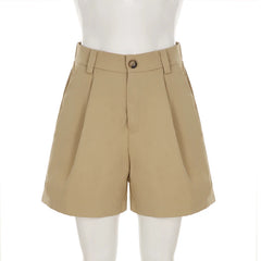Cyflymder  Women's Low  Waist Pleated Shorts Summer Casual Loose Fit Elegant Office Shorts with Loops Chic Trendy Daily Wear Khaki Bottoms