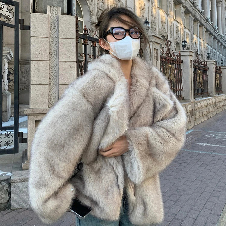 Cyflymder Autumn Winter Oversized Loose Casual Luxury Soft Thick Warm Hairy Faux Fox Fur Coat Women Long Sleeve Fluffy Jacket