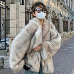 Cyflymder Autumn Winter Oversized Loose Casual Luxury Soft Thick Warm Hairy Faux Fox Fur Coat Women Long Sleeve Fluffy Jacket