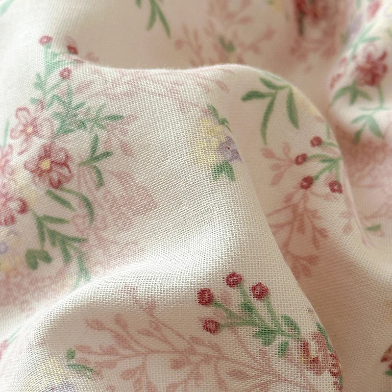 Cyflymder  Korean Princess Floral Ruffles 100% Cotton Double Layer Yarn Soft Bedding Set Single Queen King Duvet Cover Bed Sheet Pillowcase