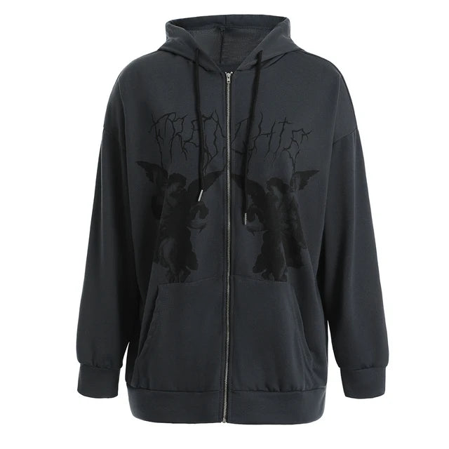 Cyflymder  plus Size Y2K Hoodie Zip up Sweatirt Women's Printing Jaet Casual Comfortable Polyester Cotton Long Sve Sweatirt