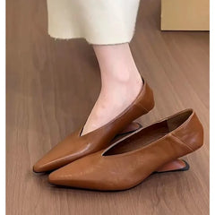 Cyflymder   Designer New Women's Pointed Toe Chunky Heel Pumps French Retro Low Cut Dress Shoes High Heel Office Dress Shoes