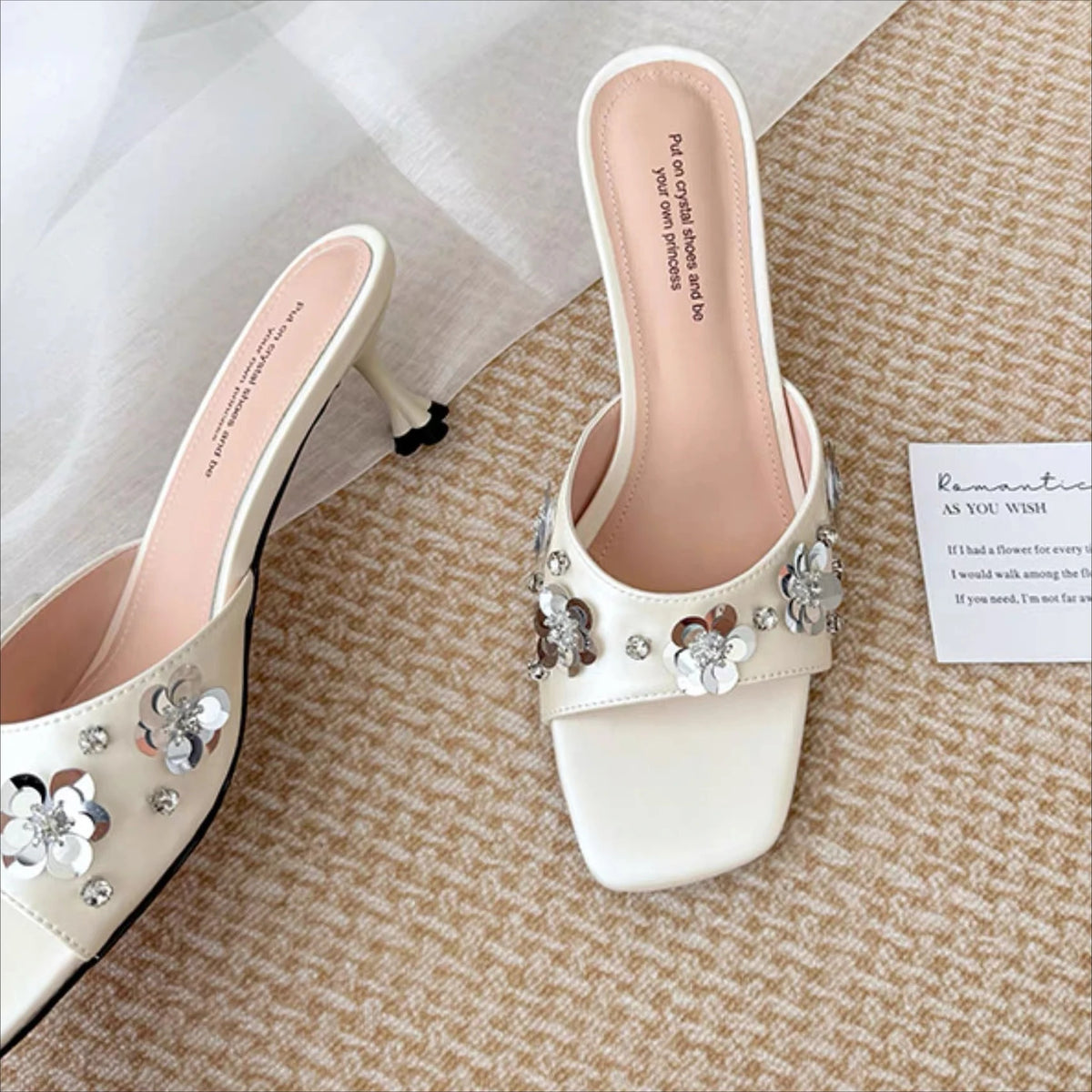 Cyflymder  Fashion Glitter Luxury High Heels Slippers Women Slip on Open Toe Summer Slippers Woman Stiletto Heels Party Shoes 756