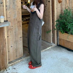 Cyflymder  Wide Leg Overalls Women Vintage High Waist Pockets Straight Jumpsuit American Style Baggy Casual Cargo Pants Streetwear