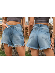 Cyflymder  Women s Distressed Denim Bermuda Shorts High Waisted Frayed Hem Jean Shorts with Pockets and Belt Loops for Summer Street Style