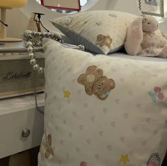 Cyflymder  Cute cartton bear dog heart cherry polka dot bedding set,twin full queen cotton home textile bed sheet pillow case duvet cover