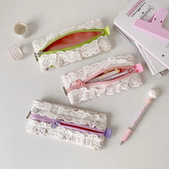 Cyflymder  Lace Pencil Case for Student Girl Ruffle Cute Korean Makeup Stationery Organizer Bag Portable Pouch Back To School Kawaii Gift