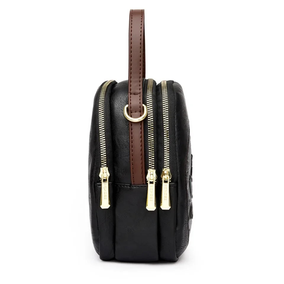 Cyflymder  Luxury 3-Layer Pockets PU Leather Women's Leisure Shoulder Bag and Purses Fashionable Lotus Pattern Crossbody Bag Ladies Sac