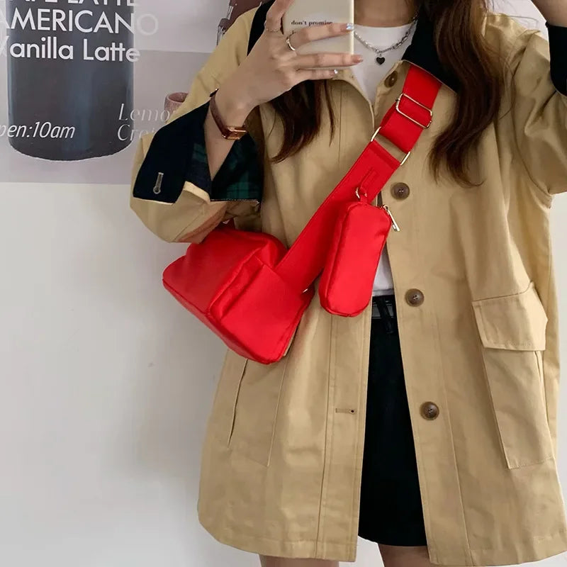 Cyflymder  Nylon Women Shoulder Bag Ladies Crossbody Bags Fashion Wide straps Female Armpit bag Handbags and purse 2-piece Set wallet