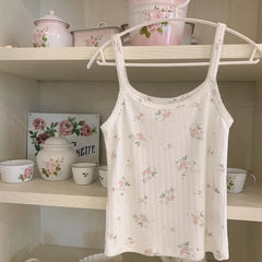 Cyflymder  Cotton Crop Top Women Summer Camis Floral Knitted Camis Hollow Out Cute Tops Sweet Girl Lolita Style Aesthetic Kawaii Clothes