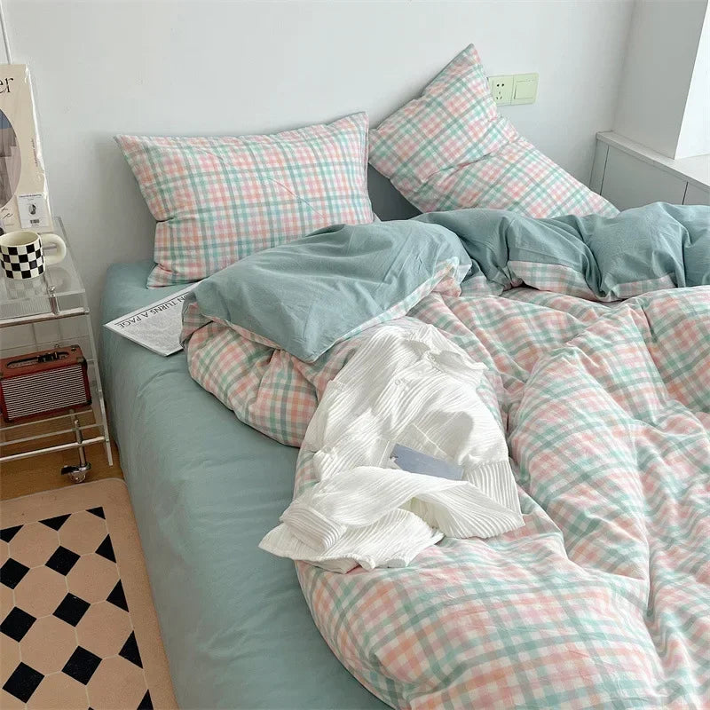 Cyflymder  Japanese Style Cotton Printed 4Pcs Bedding Sets Skin Friendly Ab Double-Sided Design Duvet Cover Washed Comfort Set for Adults