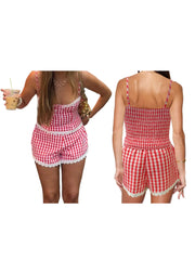Cyflymder  Women s 2 Piece Pajama Set with Floral Prints and Ruffle Details Sleeveless Top and Elastic Waist Shorts for Cozy Loungewear
