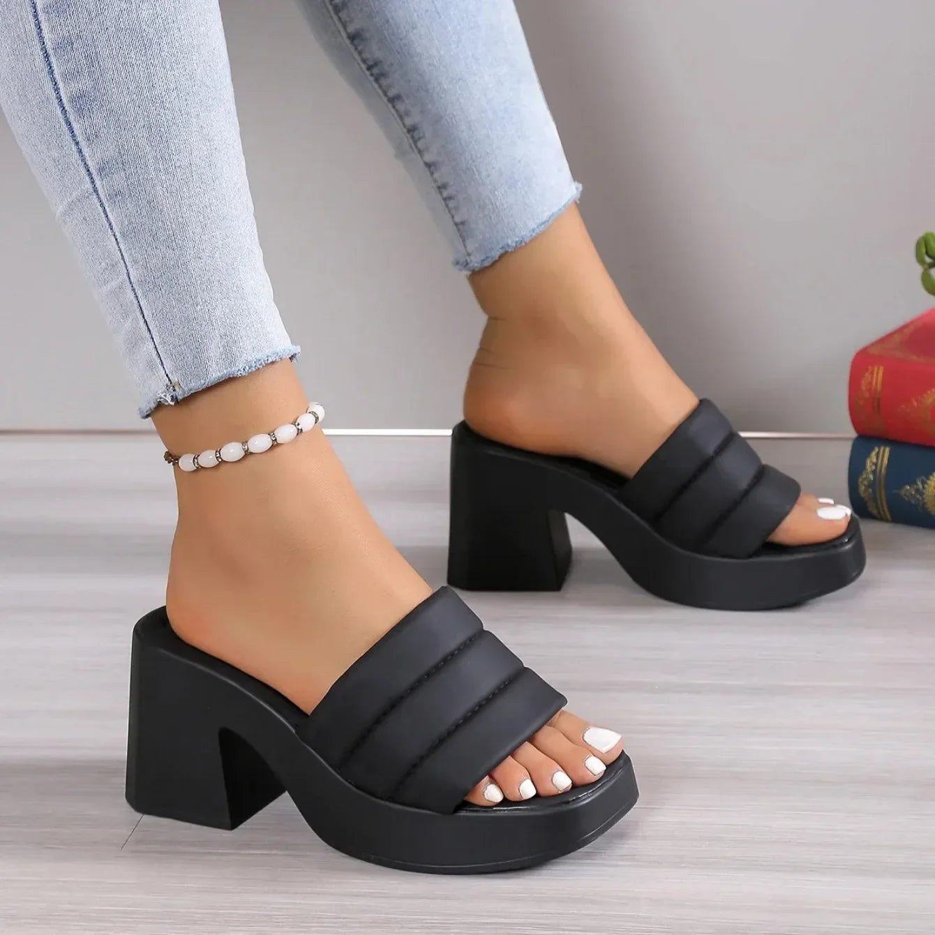 Cyflymder  Elegant Women Platform Slippers Soft PU Summer Peep Toe Thick Sole Female Outdoors Non-slip Casual Beach Heels Slippers