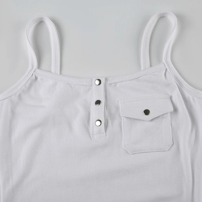 Cyflymder  Casual Solid Pockets Camis Top Sexy Slim Slash Neck Sleeveless Tank Toops Women 2024 Summer Fashion Streetwear Ladies