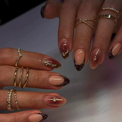 Cyflymder  24pcs French Almond Press on Nails Colorful False Nails Summer Wearable Stick-on Nails Fake Nail Uñas Накладные Ногти 네일팁