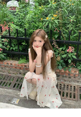 Cyflymder  Women Dresses Elegant Irregular Ruffles Floral Printed Sleeveless Square Collar Holiday Sweet Fashion Dress Female