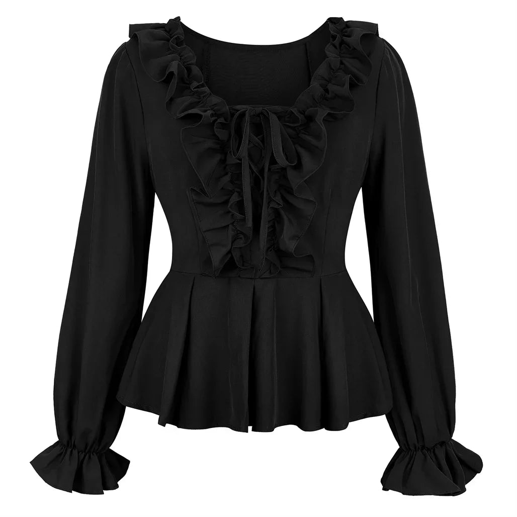 Cyflymder  Women Gothic Shirts Pirate Boho Blouse Steampunk Vintage Shirt Renaissance Medieval Peasant Blouses Halloween Cosplay Costume