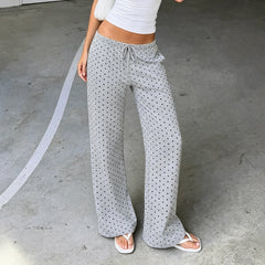 Cyflymder  Women's Polka Dot Print Lounge Pants Casual Drawstring Elastic Waist Slim Fit Flared Leg Trousers Soft Comfy Pajama Pants